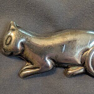 Large Vintage Sterling Silver Cat Pin or Pendant